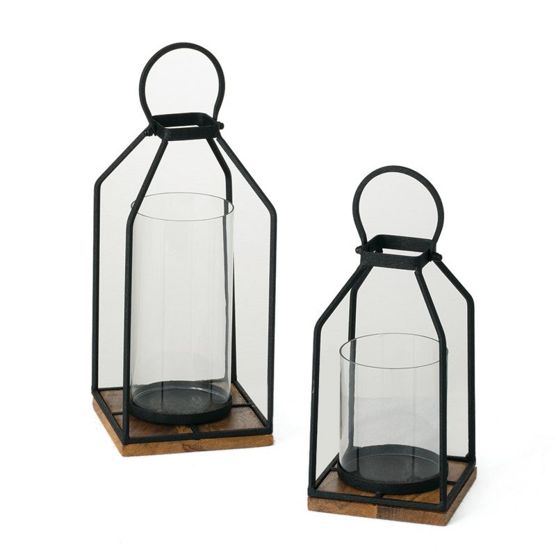 Sullivans Set Of 2 Lantern Iron & Glass Candle Holders 12.75"H & 13.5"H Black, 4 of 5