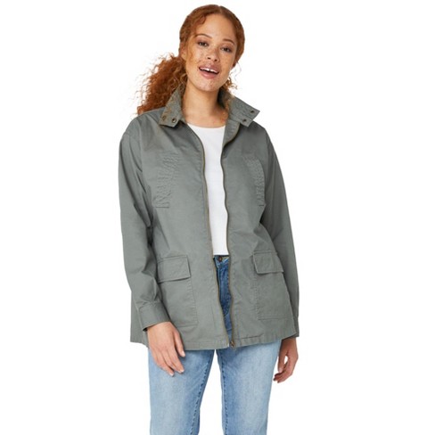 Plus Size Khaki Green Pocket Parka Jacket