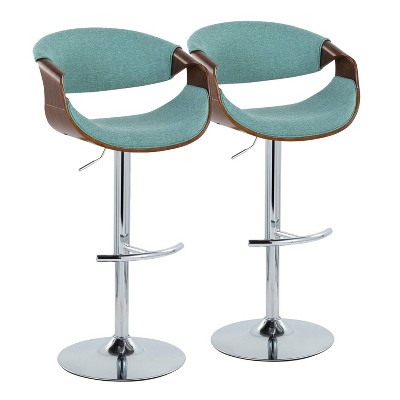 Set of 2 Curvo Adjustable Barstools Walnut Teal LumiSource