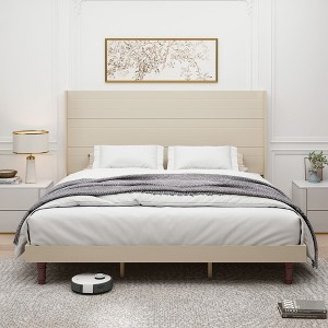 NicBex Queen/King Upholstered Bed Frame with 54" High Wingback Headboard,Platform Bed Frame with Wood Slat Support,No Box Spring Needed,Easy Assembly - 1 of 4