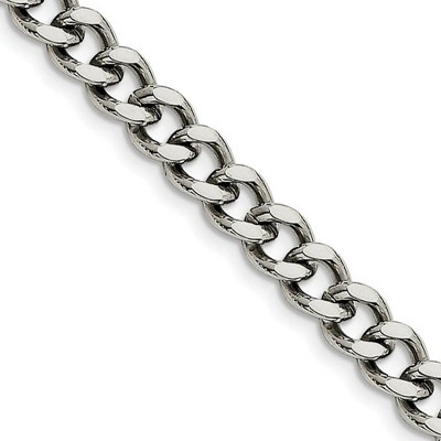 Black Bow Jewelry Men's 7.5mm Stainless Steel Heavy Flat Curb Chain Bracelet, 8 Inch