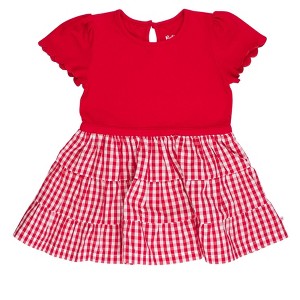 RuffleButts Girls Mixed Media Short Sleeve Tiered Dress - 1 of 4