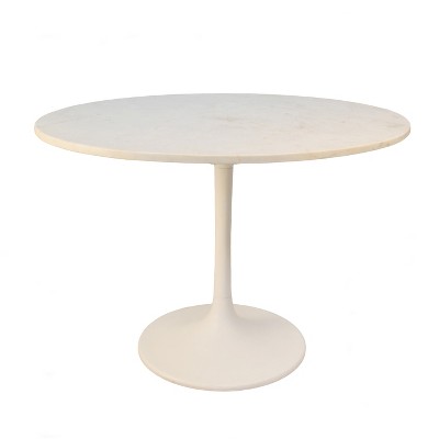 Carolina Living 40" Zaha Round Marble Top Dining Table Black/White: Pedestal Base, Seats 4