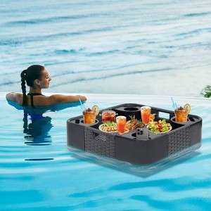 EAGLE PEAK Square Floating Tray for Pool and Hot Tub Wicker Serving Tray with Handles & Cup Large Floating Tray for Food & Drinks - 1 of 4
