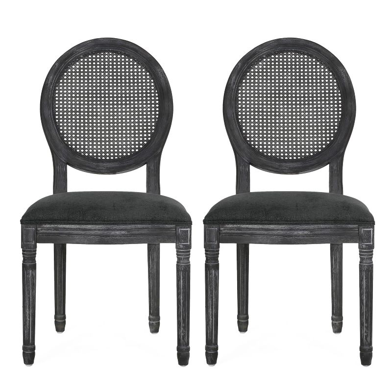 2pk Aquilla French Country Wood and Cane Upholstered Dining Chairs - Christopher Knight Home, 1 of 14