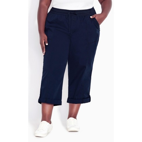 Avenue  Women's Plus Size Cotton Roll Up Capri - Navy - 32w : Target