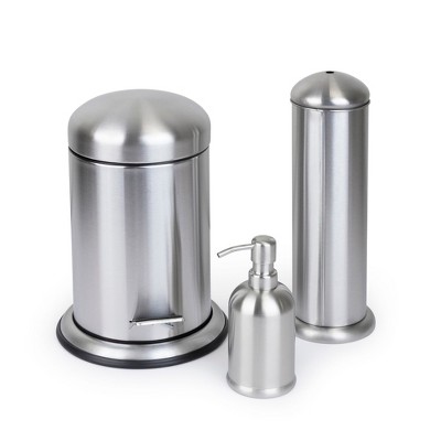 3 Pc Stainless Steel Bathroom Set with 3L Step Can, Toilet Brush Holder, and Soap Dispenser