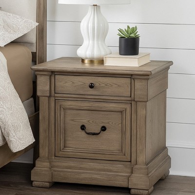 Royal Hampton Nightstand, 2 Drawers, Weathered Gray Solid Wood, 28 Inch