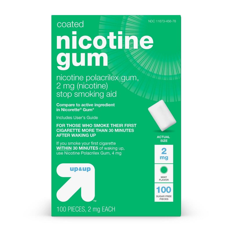 Coated Nicotine 2mg Gum Stop Smoking Aid - Mint - 100ct - up &#38; up&#8482;, 1 of 10