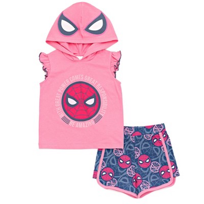 Marvel Spider-Man Big Girls Cosplay Tank Top Dolphin Active and French  Terry Shorts 10-12