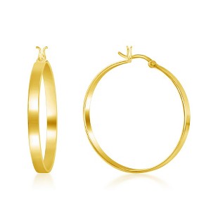 Bella Silver Sterling Silver 4x35mm Flat Hoop Earrings - Gold Plated - Yellow - 1 of 2