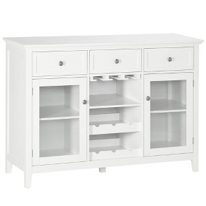HOMCOM Glass Door Kitchen Sideboard, Buffet Cabinet with 6-Bottle Wine Rack and Stemware Racks, Coffee Bar for Living Room, Dining Room, White - 1 of 4