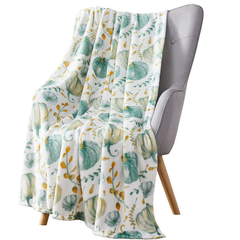 Kate Aurora Teal Halloween Harvest Pumpkins Oversized Blanket Accent Throw - 50 in. W x 70 in. L, 2 of 3