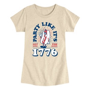 Girls' - Instant Message - Hotdog and Fireworks Fitted Short Sleeve Graphic T-Shirt - 1 of 4