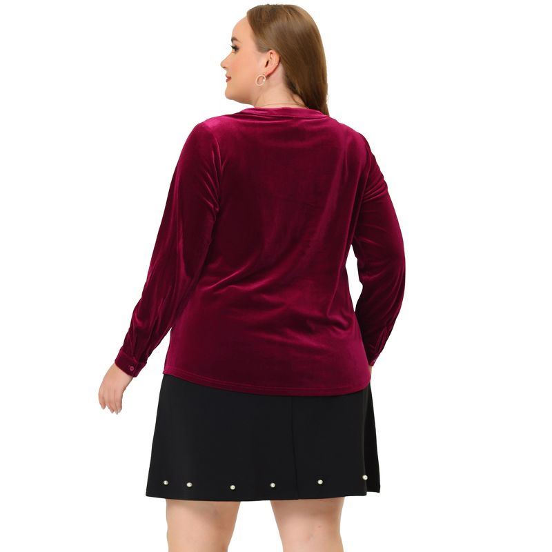 Agnes Orinda Plus Size Shirt for Women Velvet Top Long Sleeve V Neck Button Down Shirts, 4 of 6