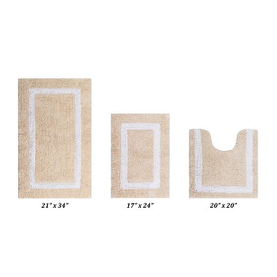 Hotel Bath Rug 100% Premium Cotton Tufted Weave Two Tone Reversible 3 Piece Bathroom Rug Set, Super Soft & Water Absorbent, Machine Washable Bathmat