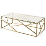 Fabulaxe Decorative Rectangular Glass Top Metal Modern Coffee Table, Gold