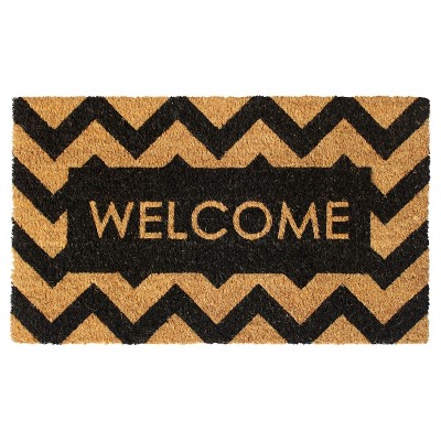 RugSmith Black Machine Tufted Herringbone Welcome  Doormat