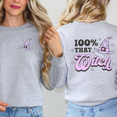 Simply Sage Market Women's Graphic Sweatshirt Purple 100% That Witch Front and Back