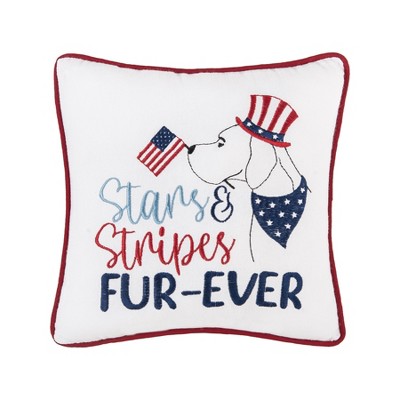 C&F Home 10" x 10" Stars & Stripes Dog 4th of July Patriotic Embroidered Square Accent Small Petite Throw Pillow