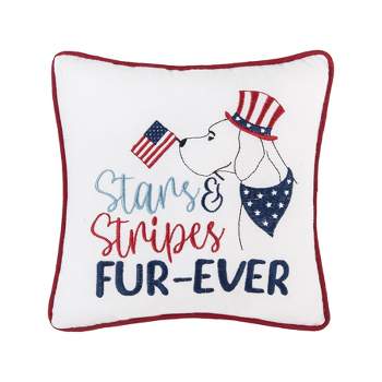 C&F Home 10" X 10" Stars & Stripes Dog Fourth of July Embroidered Throw Pillow