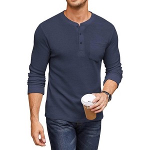 COOFANDY Men's Henley Shirts Long Sleeve Basic Waffle Pique Pullover T-Shirt with Pocket - 1 of 4