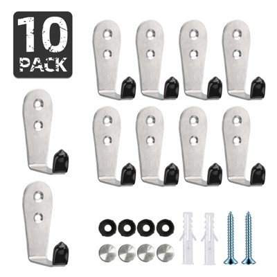 Phiestina 10-Pack Stainless Steel Hooks for Bathroom & Home Storage