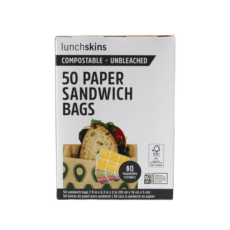 Lunchskins Non Wax + UnBleach Sandwich Bags Avocado - 50ct, 1 of 11