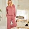 ADR Women's Pajamas Set, Soft Ribbed Knit Waffle Henley Pajamas Lounge Set, Lounge Sleeve Top and Pants with Pockets, Drawstring - 2 of 4