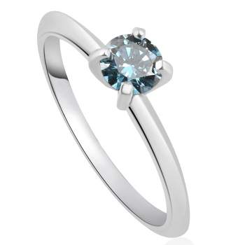 Pompeii3 3/8Ct Round Cut Blue Diamond Solitaire Engagement Ring White or Yellow Gold 14k
