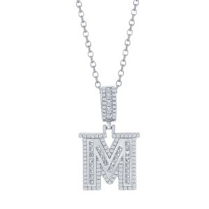 Bella Silver Sterling Silver 'M' Baguette CZ Initial 18" Pendant Necklace  - Silver - 1 of 2