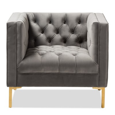Baxton Studio Zanetta Glam and Luxe Gray Velvet Upholstered Gold Finished Sofa main image 0