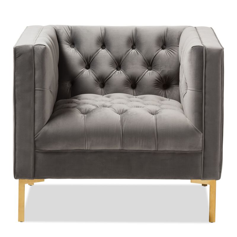 Zanetta Luxe And Glamour Velvet Upholstered Gold Finished Lounge Chair - Baxton Studio, 3 of 13