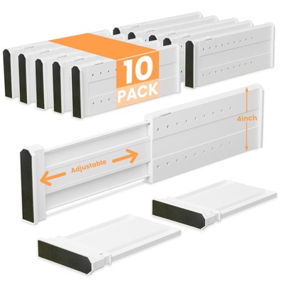 YIGII 10 Pack Drawer Dividers for Clothes Adjustable Drawer Dividers 4" High Expandable from 11"-17" for Bedroom,Kitchen and Office Storage,White