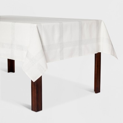 84 X60 Exploded Plaid Tablecloth White Silver Threshold