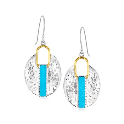 Ross-Simons Turquoise Drop Earrings in 2-Tone Sterling Silver