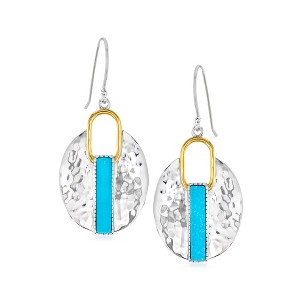Ross-Simons Turquoise Drop Earrings in 2-Tone Sterling Silver - 1 of 3