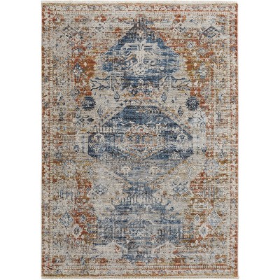 Kaia Transitional Medallion Ivory/Orange/Blue Area Rug
