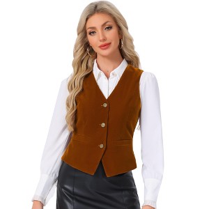 INSPIRE CHIC Women's Steampunk Velvet Sleeveless Button-Down V-Neck Suit Vest - 1 of 4
