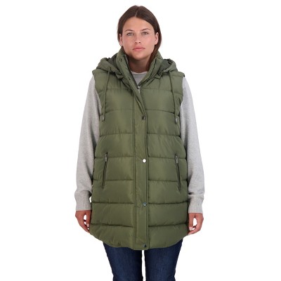 Women's Long Puffer Vest with Hood - S.E.B. By SEBBY