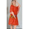 LA LEELA Women's House Daily Routine Evening Wear Vacation Holiday Casual Loungewear Oversize Caftan Mini Casual Sundress for Women 2X-3X Red, Floral - 2 of 4