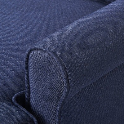 Navy Blue Leather Rolled Arm Sofa with Pillow Back