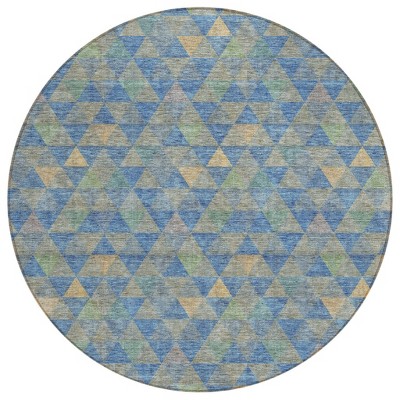 Sky Blue And Gray Geometric Washable Indoor Outdoor Area Rug