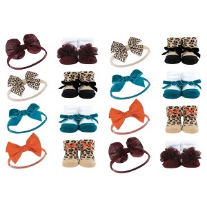 Hudson Baby Infant Girl 16Pc Headband and Socks Giftset, Fall Leopard, One Size - 1 of 2
