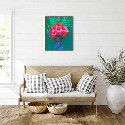 23"x28" Blooming Bouquet and Woman by Lorintheory Framed Canvas Wall Art Print Bronze - Amanti Art: Modern Style, Polystyrene Frame