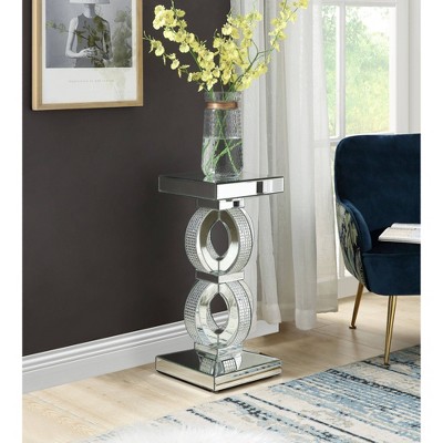 Elegant Mirrored 32" Accent Table with Faux Diamond Inlay