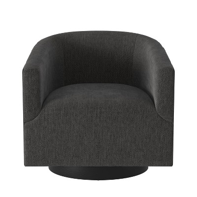 Donovan Charcoal Wood and Faux Leather Swivel Barrel Chair