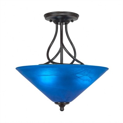 Toltec Lighting Capri 3 - Light Flush Mount in  Dark Granite with 16" Blue Italian Shade