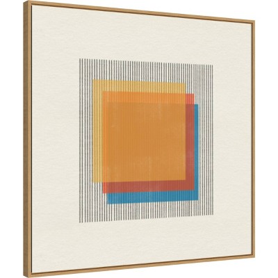30" x 30" Mid-Century Modern Squares Canvas Wall Art with Maple Frame