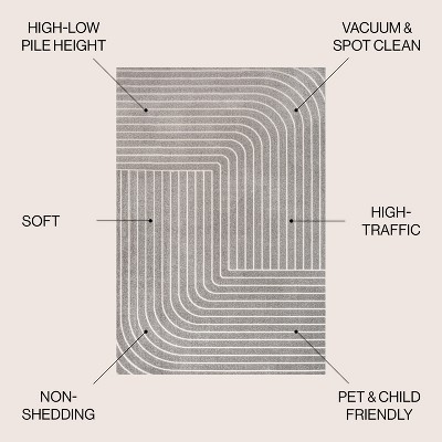 Gray and Ivory Striped Synthetic 8' x 10' Area Rug